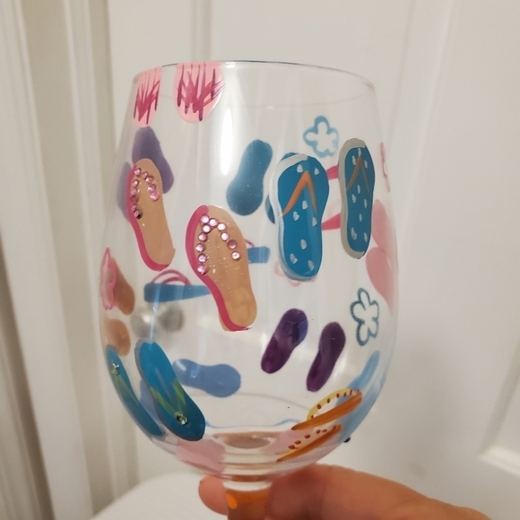 NIB Lolita Love My Wine "Flip Flops Too" 15 oz Wine Glass - Picture 4 of 11